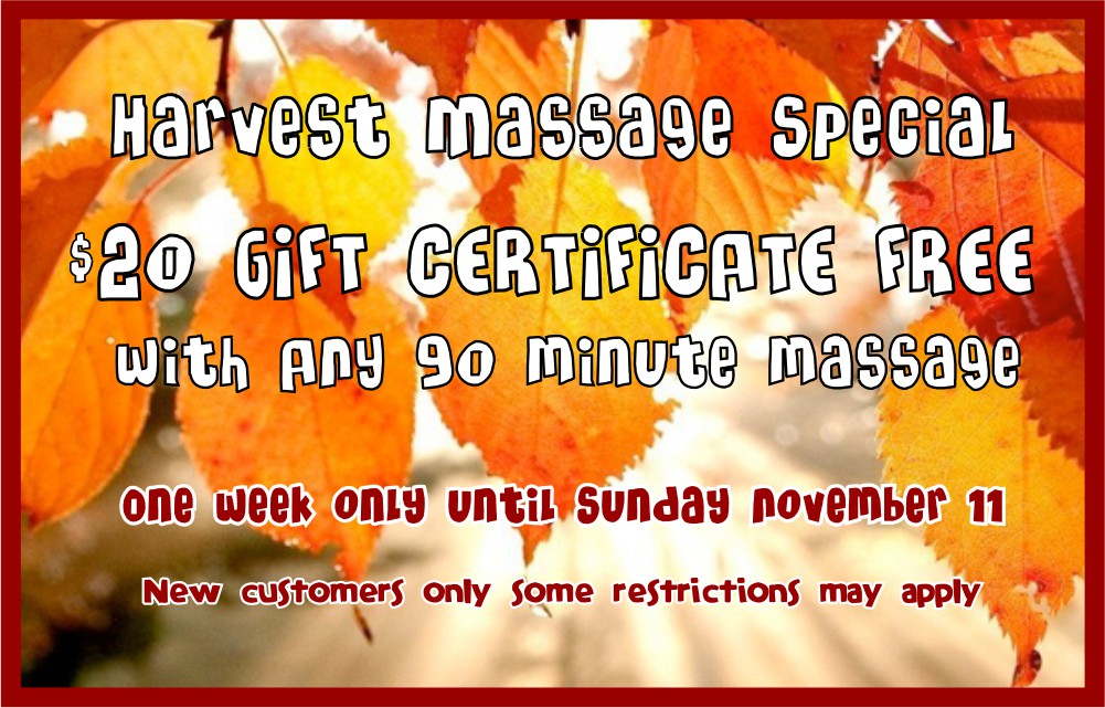 Harvest Massage Special Until Nov 11 Relax Heal New Specials 214 478 2808 The